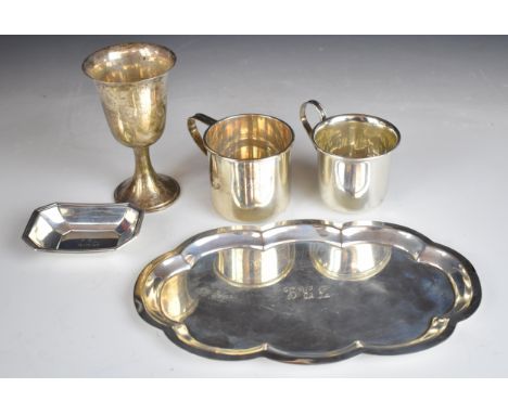 American silver items comprising goblet marked Newport sterling, mug marked Alvin sterling, further mug marked sterling, Gorh