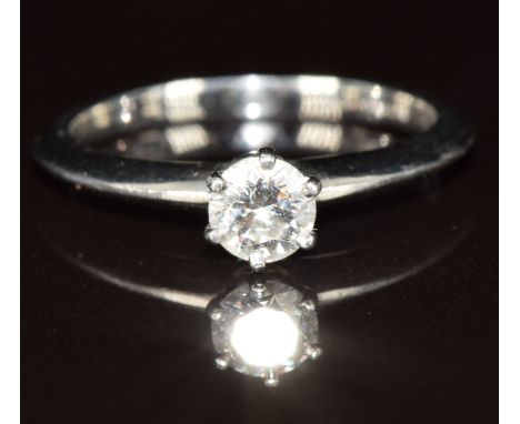 Tiffany &amp; Co platinum&nbsp;ring set with a round brilliant cut diamond of approximately 0.32ct, in original box, 3.1g, si