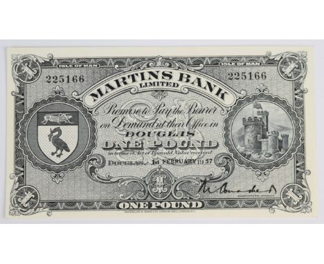 Isle of Man 1957 Martins Bank £1 banknote signed M. Conacher, very high grade  