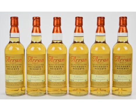 Six bottles of The Arran Malt Founder's Reserve Single Island Malt Scotch Whisky, 43% vol, 70cl. PLEASE NOTE ALL ALCOHOL & TO