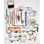 A collection of jewellery including silver fob watch, paste brooches, Oceanaut watch, Siam silver