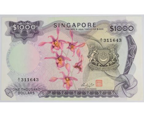 Singapore undated (1975) $1000 banknote signed Hon Sen Sui, with red Type II seal  