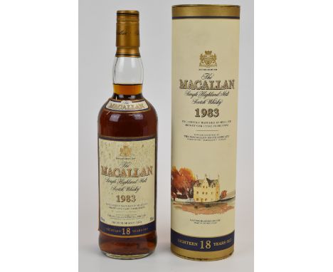 The Macallan 18 Years Old Single Highland Malt Scotch Whisky, 1983, 43% vol, 70cl, in original presentation tube. PLEASE NOTE