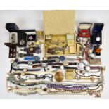 A collection of jewellery including amethyst necklace, mother of pearl necklace, silver including