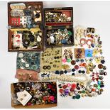 A collection of vintage earrings including Monet, abalone, Toledo etc, a collection of buttons