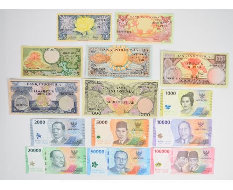 Fourteen Indonesia 1959 and 2022 issue banknotes including all seven notes of each series. The 1959 set is mostly very high g