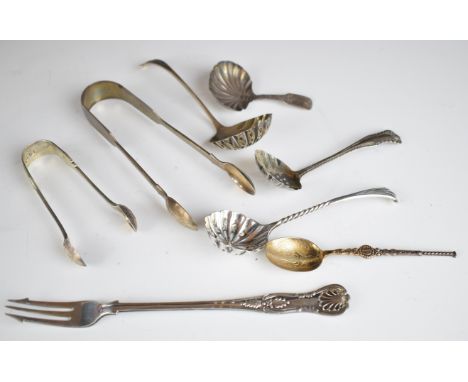 Victorian and later hallmarked silver cutlery to include sifter ladles, caddy spoon and King's pattern pickle fork, length of