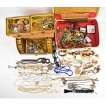 A collection of costume jewellery including 9ct gold earrings and matching pendant (2.4g), vintage