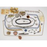 A collection of costume jewellery, some silver including bracelet, ring, and marcasite bracelet