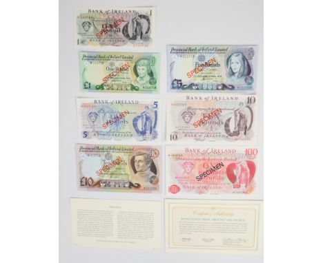 Two Northern Ireland 1978 SPECIMEN banknote sets, comprising Provincial Bank of Ireland &pound;1, &pound;5 and &pound;10 and 