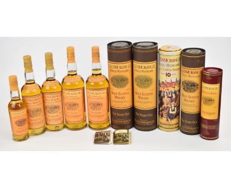 Five bottles of Glenmorangie 10 year old Single Highland Malt Scotch Whisky comprising two 1L, two 70cl and one 37.5cl, all 4