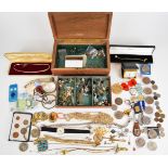 A collection of costume jewellery including Victorian locket, silver items including RAF brooch,