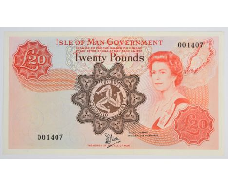 Isle of Man 1979 £20 banknote with inscription 'Issued During Millennium Year 1979', serial number 001407 (only 5,000 issued)