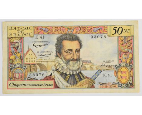 France 1959 50 Nouveaux Francs banknote (Henry IV type)