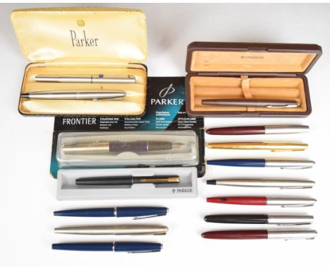 Fifteen Parker fountain pens including Frontier, some in original boxes.&nbsp;