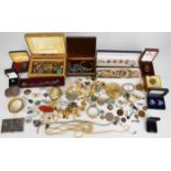 A collection of jewellery including paste necklace, vintage earrings and brooches including silver