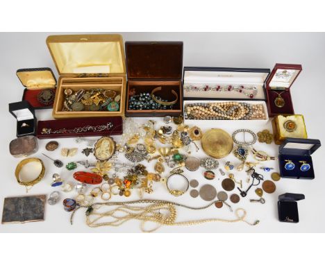 A collection of jewellery including paste necklace, vintage earrings and&nbsp;brooches including silver RAF, Hollywood, paste