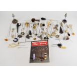A collection of hat pins including a pair of silver enamel butterflies by JA & S, silver filigree,