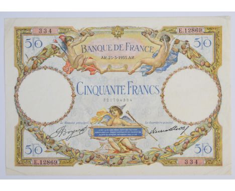 France 1933-dated Luc-Olivier Merson 50 Francs banknote (1930 issue)