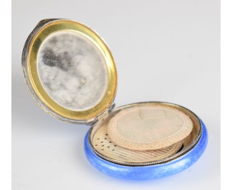 Art Deco hallmarked silver and blue guilloch&eacute;&nbsp;enamel compact, Birmingham 1931, maker&nbsp;Adie Brothers Ltd, diam