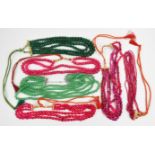 Six beaded dyed quartz necklaces