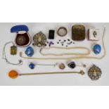 A collection of jewellery including Czech buckle set with enamel, silver ring set with topaz, 1819