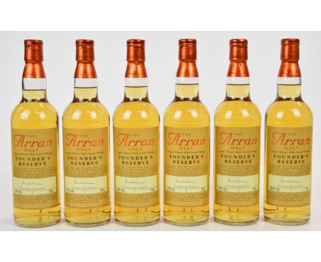 Six bottles of The Arran Malt Founder's Reserve Single Island Malt Scotch Whisky, 43% vol, 70cl. PLEASE NOTE ALL ALCOHOL & TO