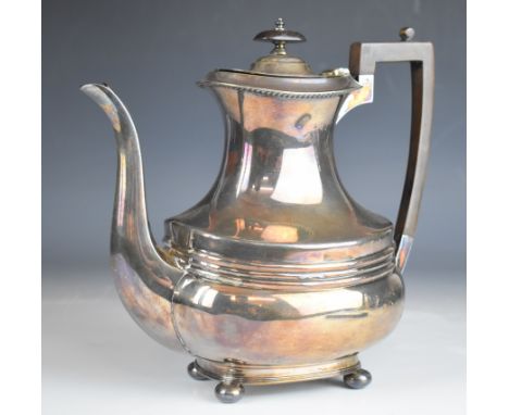 Victorian hallmarked silver coffee pot raised on four squat ball feet, Sheffield 1895, maker&nbsp;Harrison Brothers &amp; How