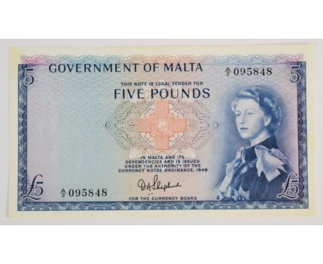 Malta 1961 £5 banknote signed by D.A. Shepherd  