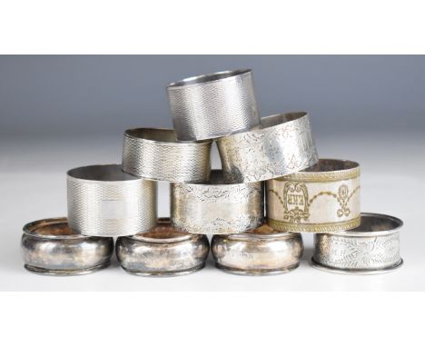 Ten Victorian and later hallmarked silver napkin rings including engine turned examples, weight of all 10 163g