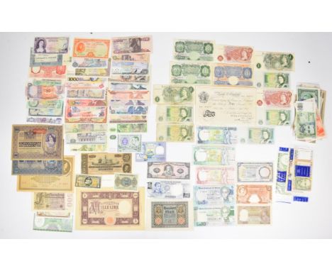 Collection of approximately eighty World and Bank of England banknotes including a K.O Peppiatt white &pound;5 note, WW2 conc