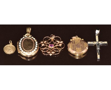 Edwardian 9ct gold locket (Chester 1910), 9ct gold back and front locket, 9ct gold Edwardian pendant, 9ct gold St Christopher