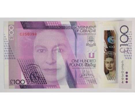 Gibraltar 2015 £100 banknote issued to commemorate the 100th Anniversary of the Birth of Sir Joshua Hassan  