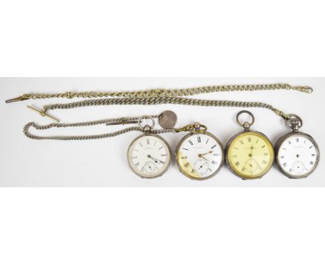 Four hallmarked silver open faced pocket watches comprising Fears of Bristol, two Kendal &amp; Dent and a Waltham, three on c