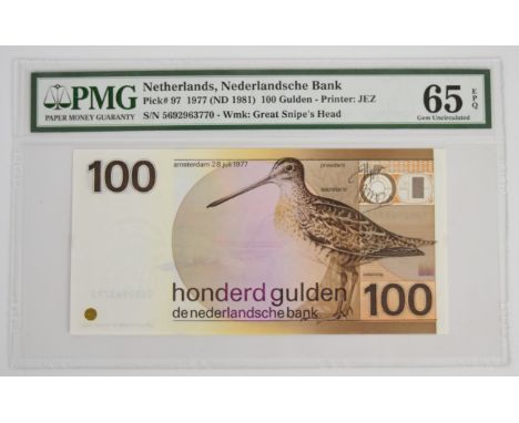 Netherlands 1977 (1981) 100 Gulden banknote, PMG graded 65 'Gem Uncirculated'