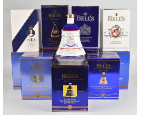 Thirteen Bell's Old Scotch Whisky Royal celebration decanters, 40% vol, 70cl, the majority in original boxes.PLEASE NOTE ALL 