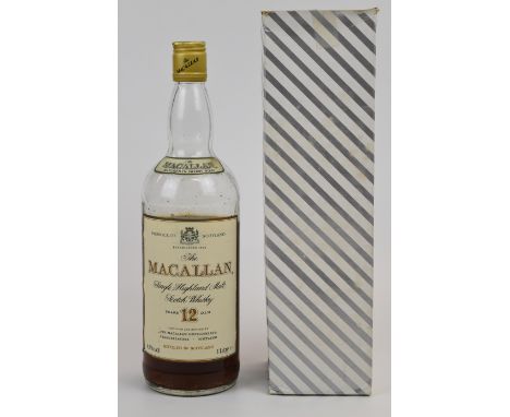 The Macallan 12 Years Old Single Highland Malt Scotch Whisky, 43% vol, 1L, bottle is sealed but three quarters full, contents