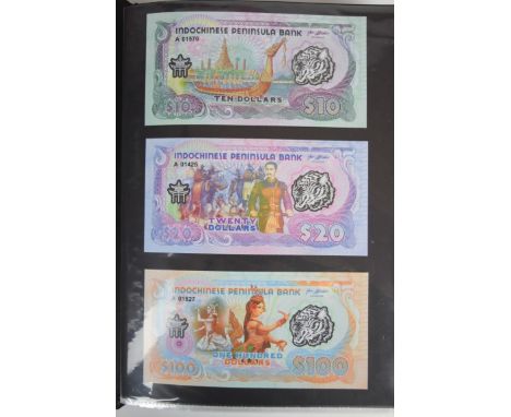 Collection of approximately 160 banknotes from Indochina and the Far East in an album, including Thailand, China, Vietnam, Ca