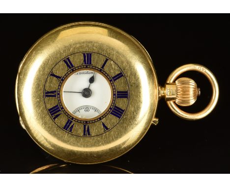 J W Benson of London 18ct gold keyless winding half hunter pocket watch&nbsp;with inset subsidiary seconds dial, blued hands,