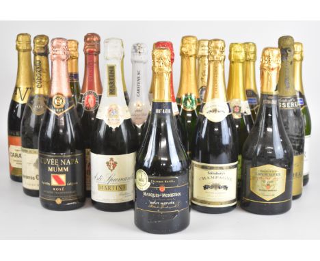 Nineteen bottles of Cava, Asti, Champagne, Prosecco and similar sparkling wines to include Conegliano, Carstens SC, Marques d