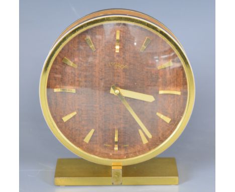 Imhof retro mid century mantel or desk clock with gilt baton markers, hands, rims and base, marked to rear 15 jewels, height 