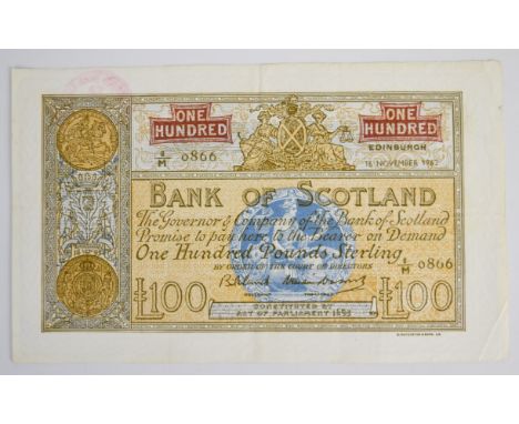 Bank of Scotland 1962 £100 banknote signed Bilsland/Watson  