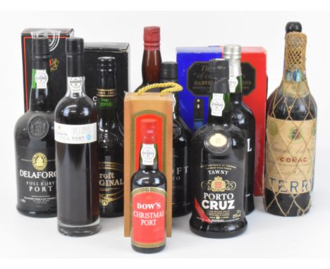 Twelve bottles of vintage Port and Sherry to include Taylor's, Croft Porto, Cockburn's, Dow's, Harvey's, Noval LB Port and Po