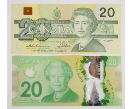 Eight Canada 1967-2015 banknotes including 1986-91 issue $2, $5, $10 and $20, two commemorative notes (1967 and 2017) and a 2