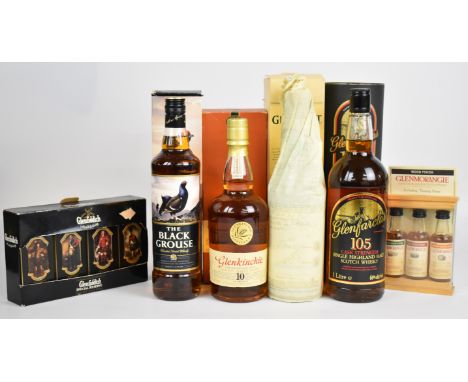 Four 70cl bottles of Single Malt Scotch Whisky comprising Glenfarclas, Glenlivet, Glenkinchie and The Black Grouse, together 