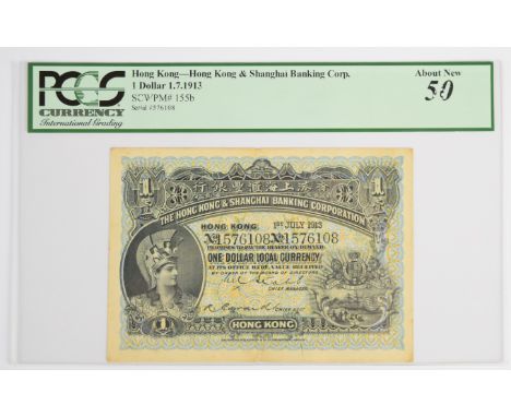 Hong Kong HSBC 1913 $1 banknote, PGCS graded 50 'About New'