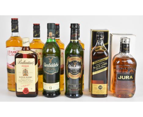 Nine bottles of Scotch Whisky to include Jura 10 Years 40% 70cl, Glenfiddich Special Reserve 40% 70cl, Johnnie Walker Black L