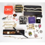 A collection of jewellery including Sarah Coventry brooch, Trifari ring, Swarovski earrings, Monet