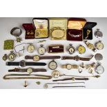 A collection of watches and costume jewellery including silver bangle, 9ct gold ring set with a
