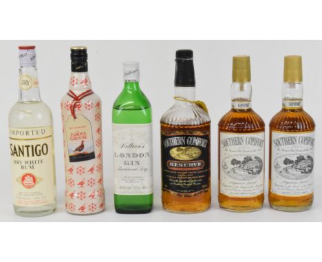 Six bottles of mixed spirits to include Southern Comfort Whisky Liqueur 75cl, Famous Grouse Scotch Whisky 70cl, Holborn's Lon